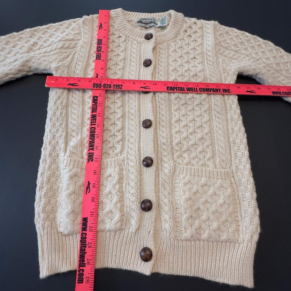 Aran Crafts Ireland Merino Wool Cable Knit Cardigan Sweater Cream Womens Small - Picture 4 of 9